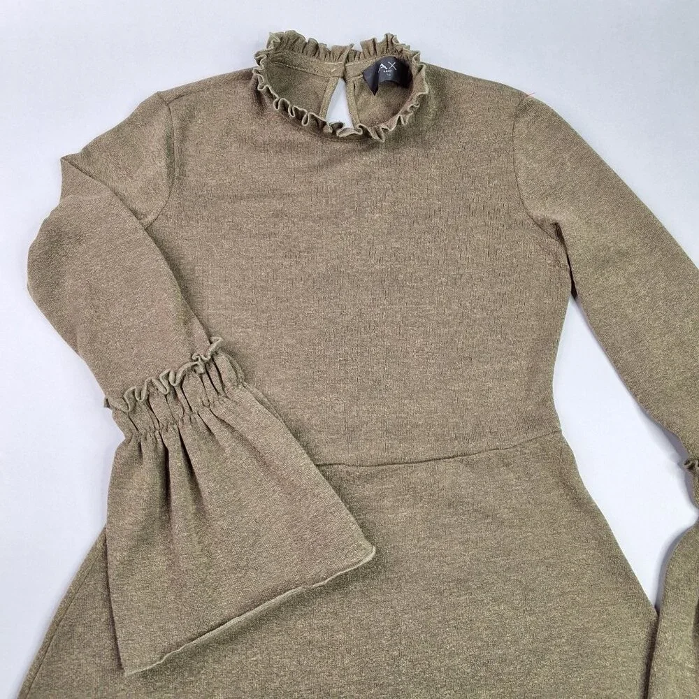 AX Paris Long-Sleeve Dress High Ruffled Collar & Bell Sleeves Size 10 Acadamia - Picture 2 of 10